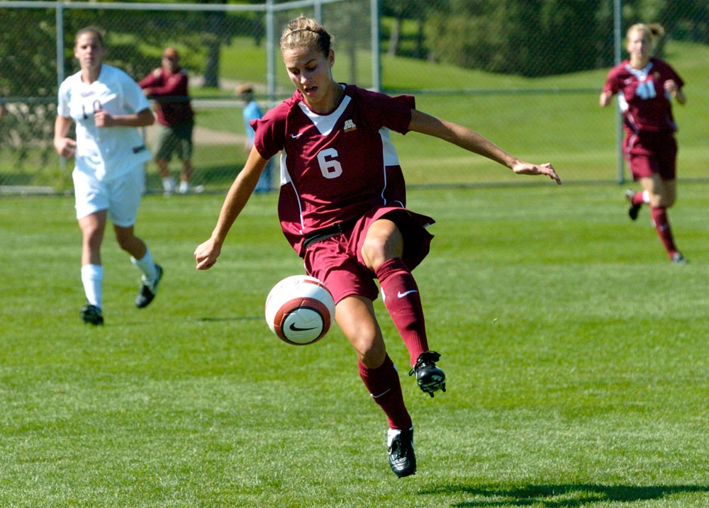 Sophomore midfielder/forward Molly Rouse controls the ball in a games last year. Rouse and the Gophers will have a chance to move to 5-0 with a pair of wins at home this weekend.
