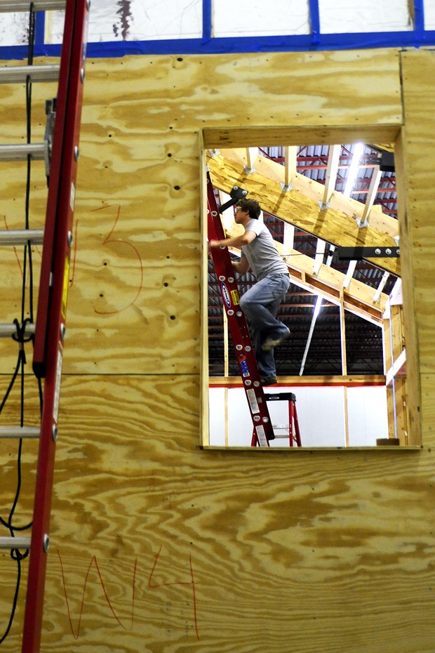 University architecture senior Jon Bucholtz works Friday during one of the final days of building.  The solar-powered house will be presented at the 4th biennial Solar Decathlon Competition in Washington, D.C. this October.   