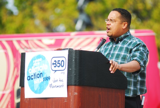 Keith Ellison, D-Minn., speaks at the International Day of Climate Action rally at the State Capital on Saturday.