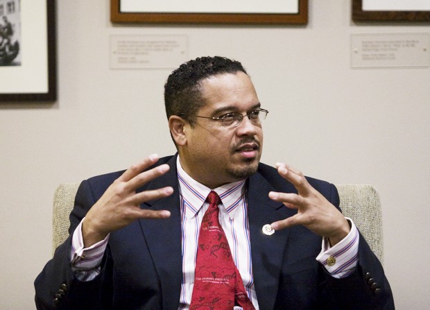 Rep. Keith Ellison (D-Minn.) speaks about the political climate of Afghanistan with students and community members Monday at the Humphrey Insititute of Public Affairs .