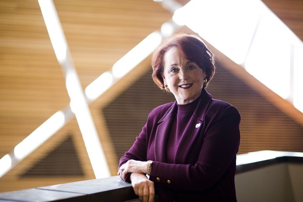 Margaret Carlson stands outside her office on Friday in the McNamara Alumni Center. Carlson has been the CEO of the Alumni Association for the past 25 years. 