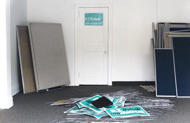 Abandoned campaign propaganda litters the otherwise empty Rybak gubernatorial campaign offices Monday.