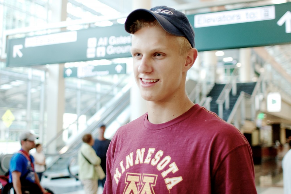 Incoming Gophers mens hockey player Nick Bjugstad before boarding a flight to Los Angeles on Wednesday evening at the Minneapolis/St. Paul International Airport.  Bjugstad was taken 19th overall by the Florida Panthers in the NHL entry draft Friday night.