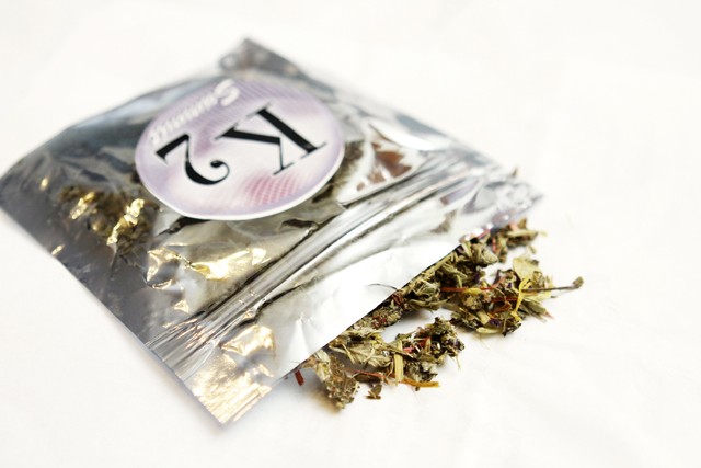 A pouch of K2 – A popular variety of synthetic marijuana – contains a mix of herbs sprayed with JWH-018, a chemical that mimics the active ingredient in marijuana.