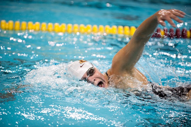 Kaela Anderson competes in the 1000 freestyle, Saturday at the University Aquatic Center.