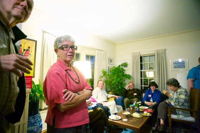 State representative Phyllis Kahn of district 59b encourages supporters to contribute to other DFL campaigns during a fundraiser for her campaign Friday evening at a supporter’s house.