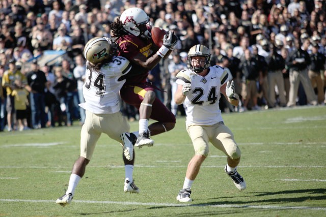 Sophomore Wide Receiver Bryant Allen catches a pass at the goal line on Sunday at Purdue. 