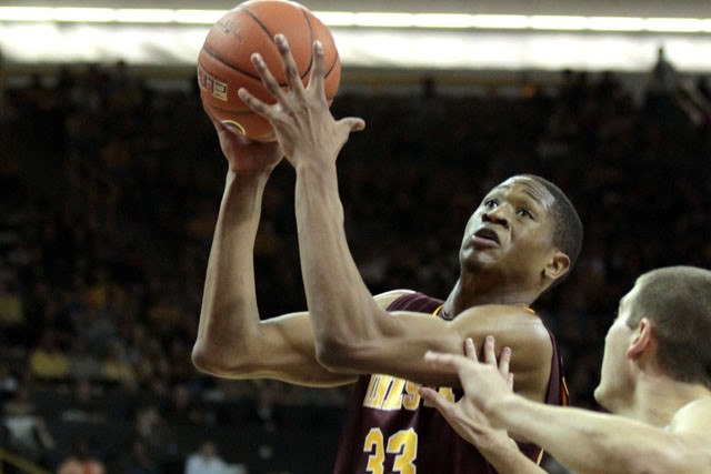 Sophomore Rodney Williams shoots a layup Sunday against Iowa at Carver-Hawkeye Arena.