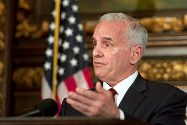 Gov. Mark Dayton speaks at a press conference Thursday at the capitol. Dayton announced that no budget deal was reached with lawmakers in time to prevent a state government shutdown. 