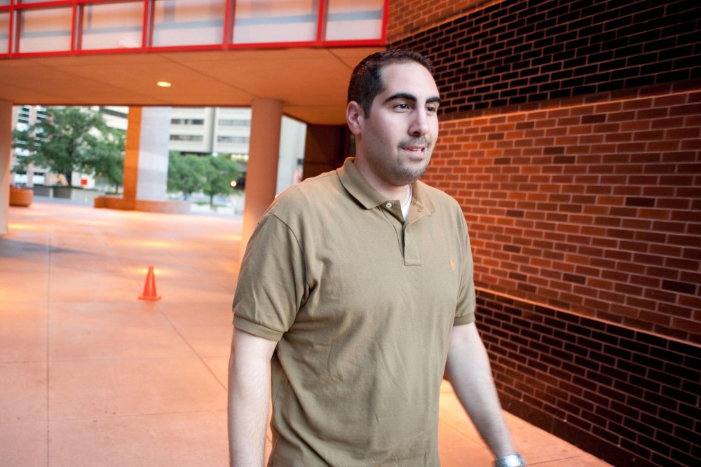 University alumnus Wissam Balshe retraces his steps from the morning of the 9/11 attacks on Saturday outside Keller Hall, where he first heard the news.  Balshe was president of the Arab Student Association in 2001.