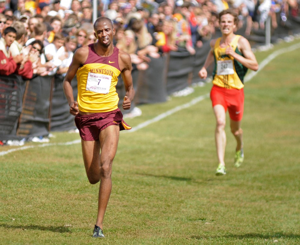 Senior Hassan Mead approaches the finish line Sept. 24 during the 26th Annual Roy Griak Invitational in Falcon Heights.