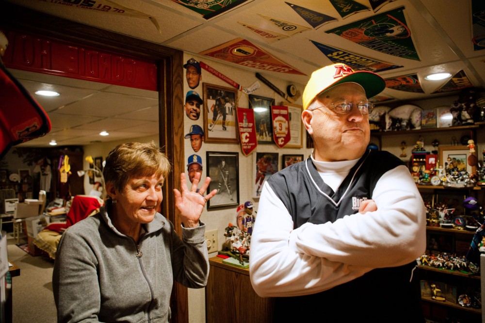 Arlene Jonckowski chastises her husband for failing to address  the sprawl of his sports memorabilia collection.  Its a hobby, its a habit, but its an obsession to, and thats where you kind of draw the line, she said.