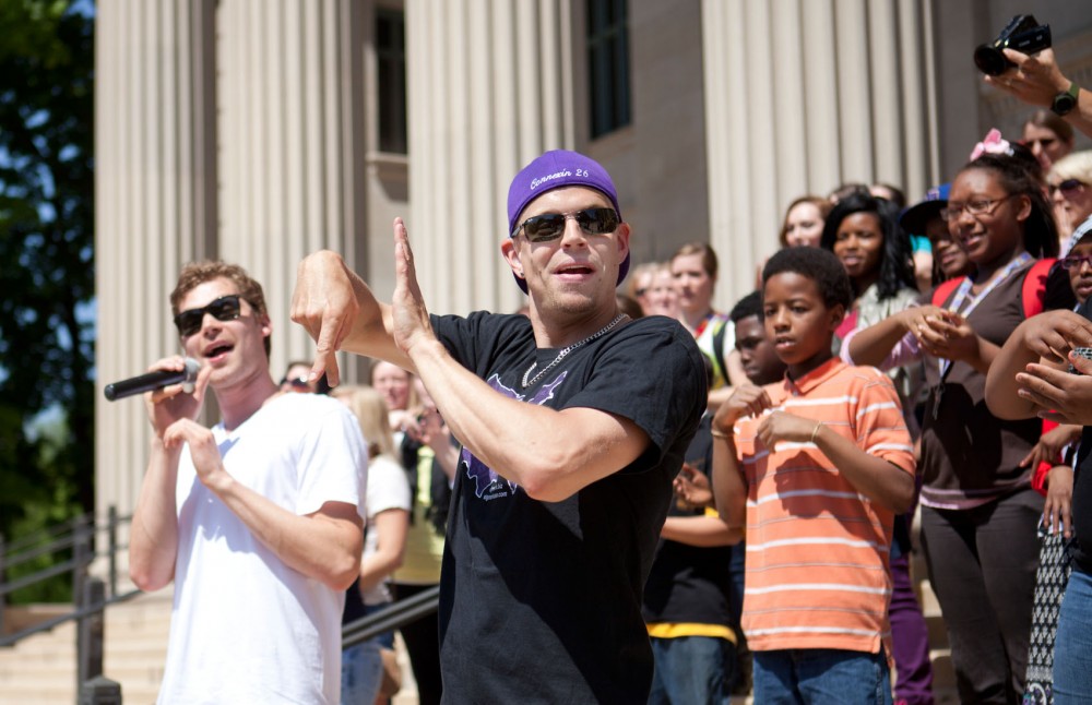 Rapper Signmark performs his single Against the Wall on Wednesday in front of Northrop Plaza.  Signmark was the first deaf person ever to be signed to a record label.
