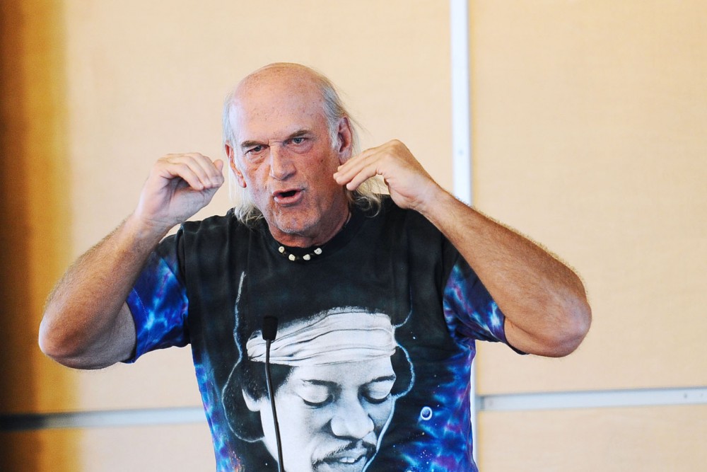 Former Minnesota Governor Jesse Ventura speaks in support of Libertarian presidential candidate Gary Johnson at Macalester College on Friday in St. Paul, Minn. Ventura also hinted at the possibility of a presidential bid of his own in 2016.