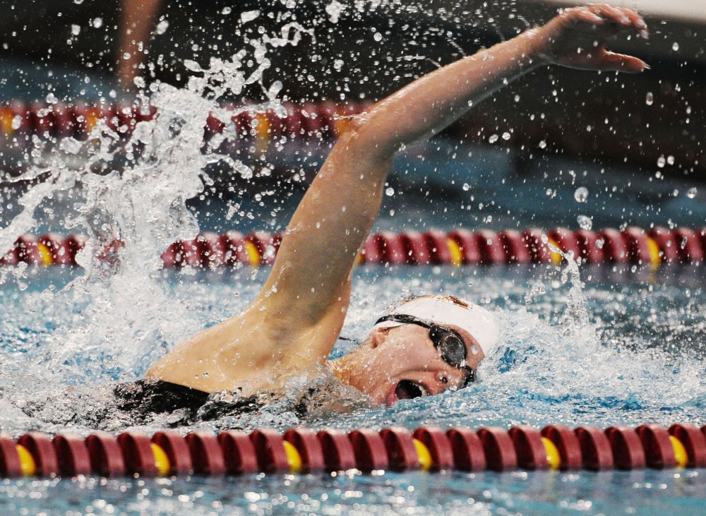 Minnesota sophomore Kiera Janzen won the 1,000-yard freestyle with a time of 9:51.88 on Friday against Wisconsin at the University Aquatic Center.