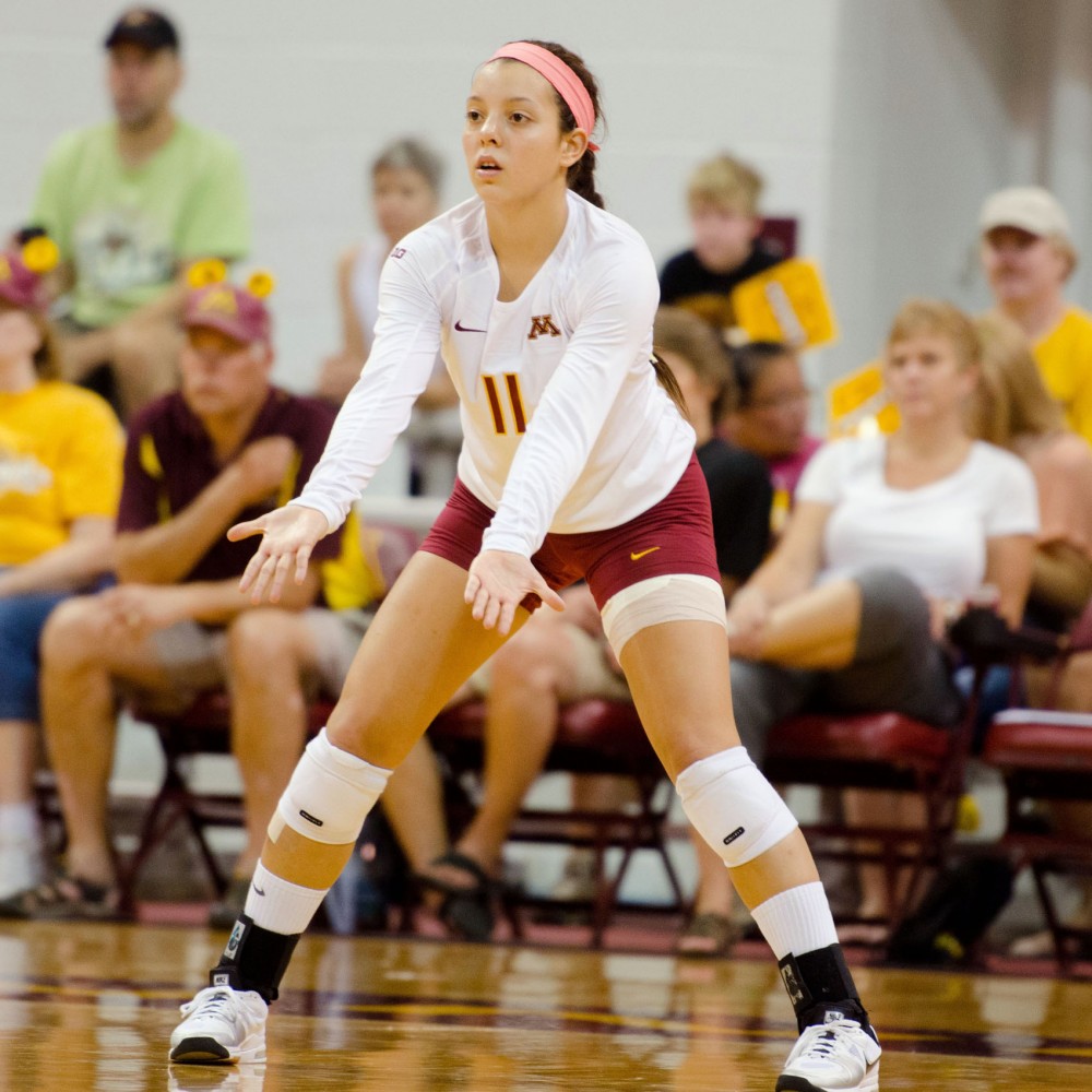 Minnesota Defense Specialist Lindsey Lawmaster plays against Miami on Sept. 01, 2012 at Sports Pavilion.