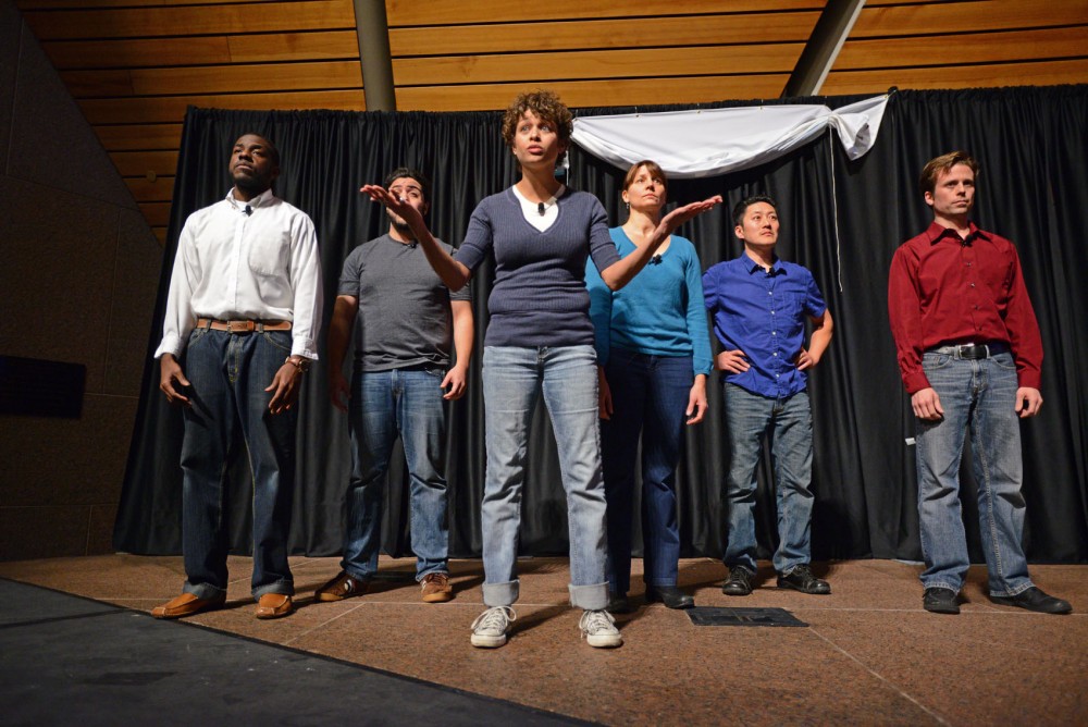 Breaking Ice members preform a skit about education during the Generation Next launch event Thursday night at McNamara Alumni Center.
