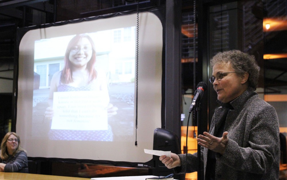 Former chair holder of the Department of Womens Studies, Jacquelyn Zita, speaks during the 40th anniversary celebration of the Universitys Gender, Womens and Sexuality Studies program on Feb. 7, 2013, at the Regis Center for Art.