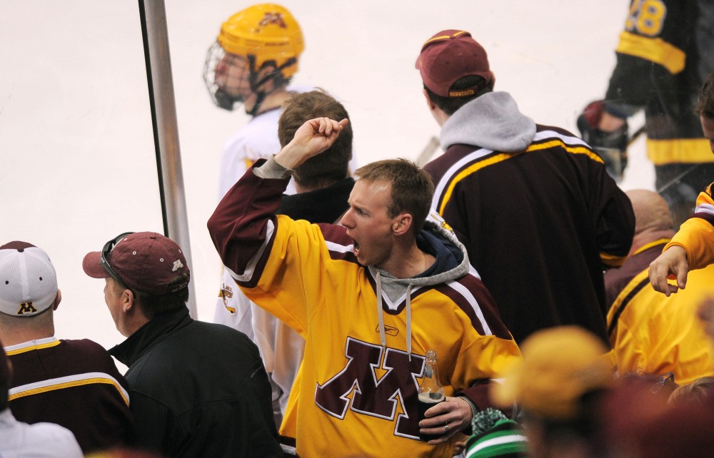Gopher fans get upset over a refs call, Friday at the Xcel Energy Center in St. Paul.
