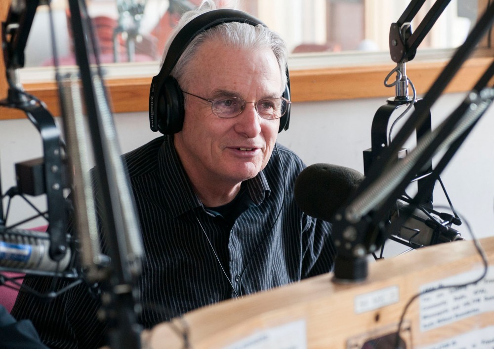 Charles Sugnet, an English professor at the University, co-hosts KFAI radio’s “African Rhythms” show on Thursday, March 7, 2013 in Minneapolis. 