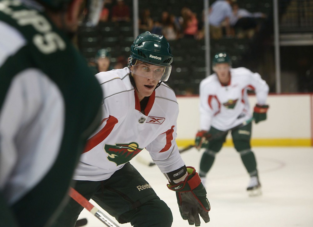 Former Gopher forward Eric Haula skates during a development camp scrimmage with the Minnesota Wild on July 11, 2013, at the Xcel Energy Center in St. Paul. In April, Haula left the Gophers and signed a two year contract with the Wild.