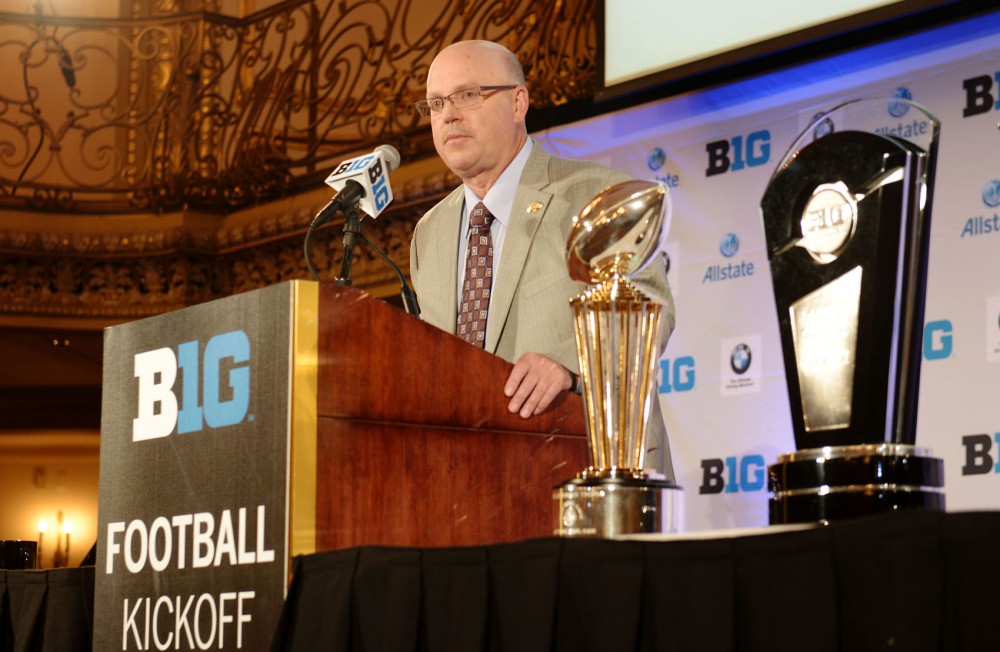 University football coach Jerry Kill addresses the press at the Big Ten media days in Chicago on Wednesday, July 24, 2013. 