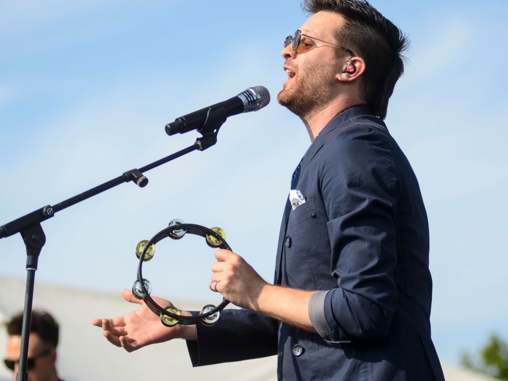 Mayer Hawthorne performs at Basilica Block Party, Friday evening.
