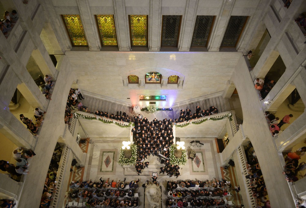 Twin Cities Gay Mens Chorus performs at Minneapolis City Hall, about an hour prior to midnight, Wednesday.