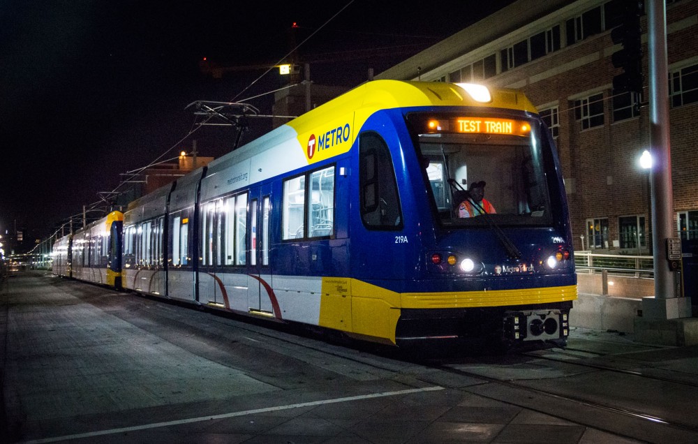 Overnight testing of Central Corridor light rail cars began this week on the western half of University Avenue. When finished, the project will link downtown St. Paul and downtown Minneapolis. The line is planned to open in mid-2014, before the Major League Baseball All-Star game at Target Field next July. 
