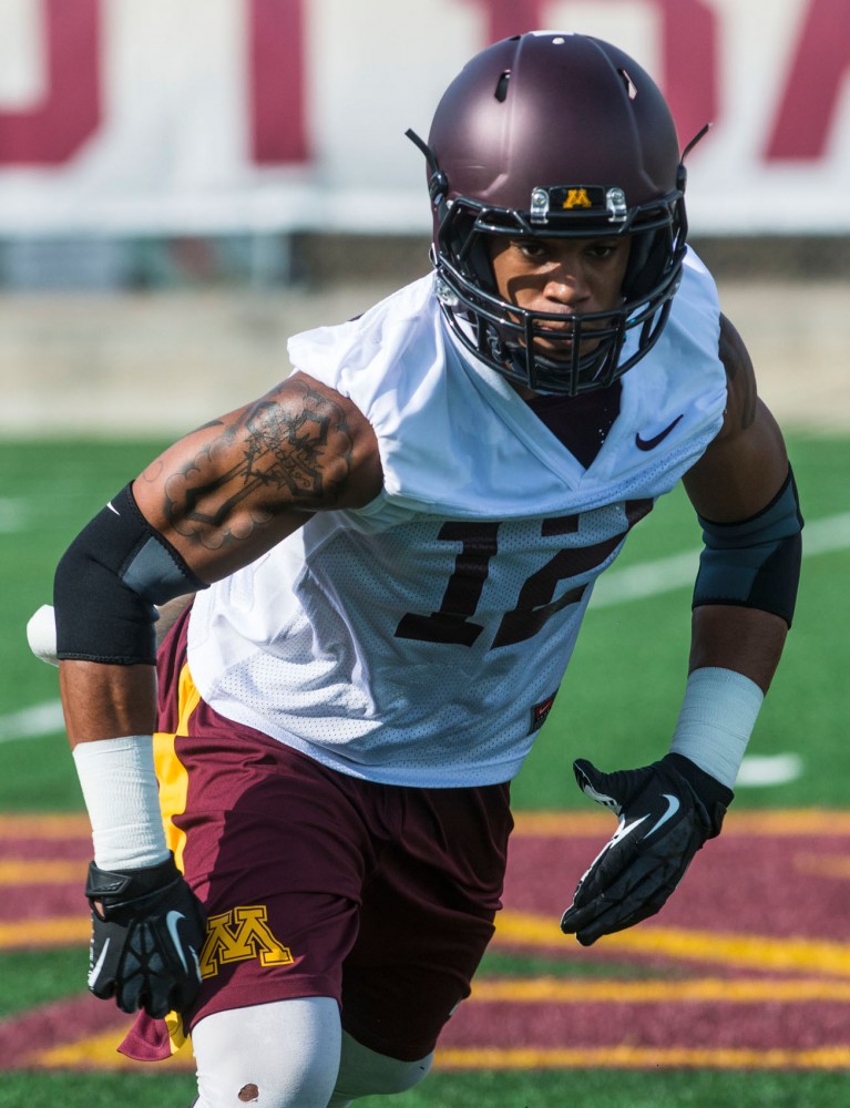 Gophers wide receiver Andre McDonald runs routes at practice Aug. 2 at the Gibson-Nagurski Football Complex. On Tuesday, head coach Jerry Kill announced that McDonald will not play this semester.