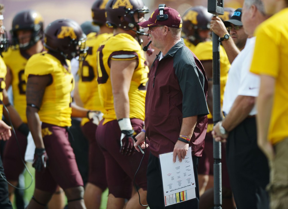 Minnesota head coach Jerry Kill watches on the sidelines in the first half against Western Illinois on Saturday at TCF Bank Stadium. During halftime, Coach Kill had a seizure and was taken to a nearby hospital. 
