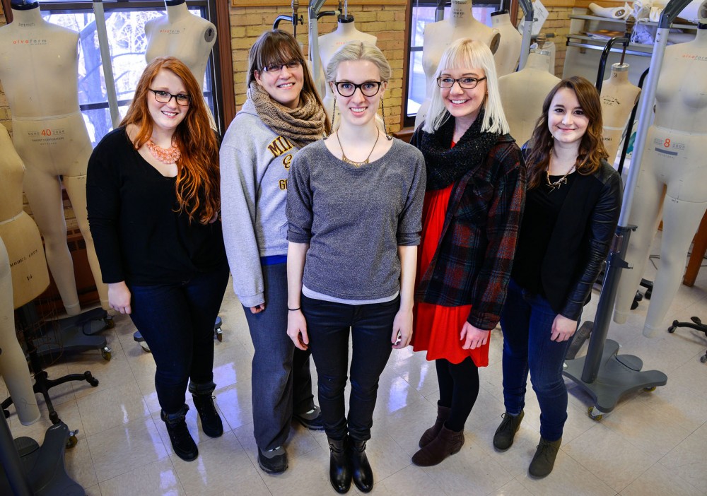 Apparel studies majors Kira Erickson, Mary Ellen Berglund, Karen Fiegen, Crystal Compton and Jordyn Reich in the apparel design studio Monday on St. Paul Campus. These apparel studies majors entered a proposed design for sweat-resistant gloves into a contest for NASA, and will be traveling to NASAs Microgravity University in Houston, Texas for the contest.