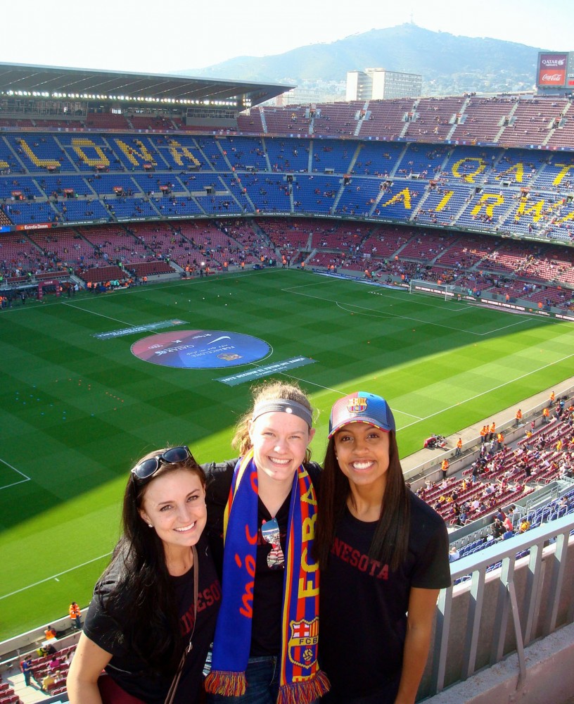 Ashley Pafko, Tarah Hobbs and Simone Kolander.This picture was taken at FC Barcelonas game against Osasuna on March 16. Barcelona won the game 7-0.