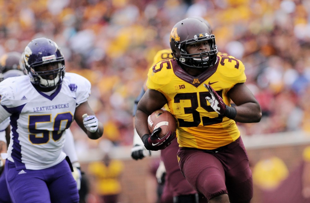 Minnesota running back Rodrick Williams Jr. scampers for a 37-yard touchdown run against Western Illinois Sept. 14 at TCF Bank Stadium.