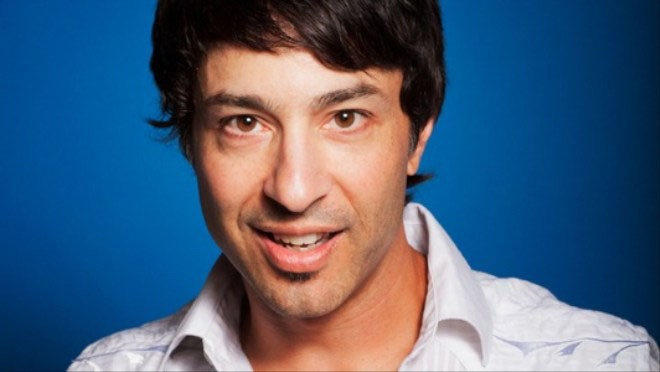 Arj Barker maintains a big presence on stage while exuding calmness.