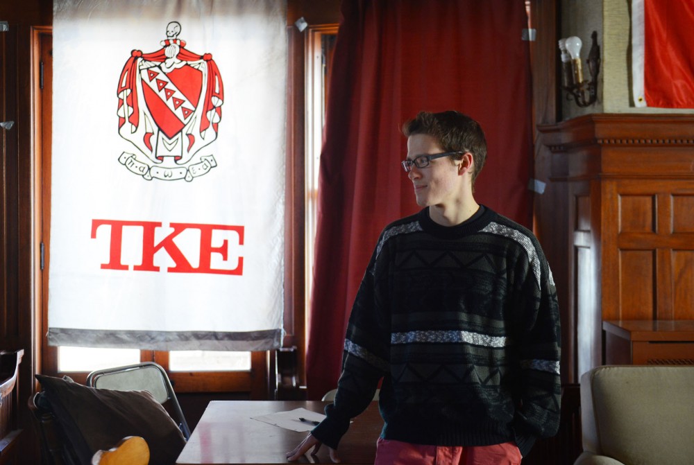 Junior JD Braun stands in his fraternity Tau Kappa Epsilon, Monday afternoon. IFC elections were held last week and Braun will take over as president.