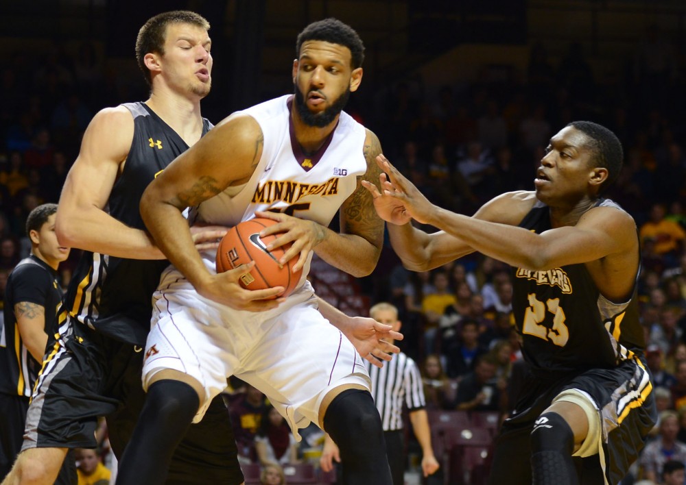 Mo Walker pushes towards the hoop at Williams Arena against UMBC on Saturday evening.