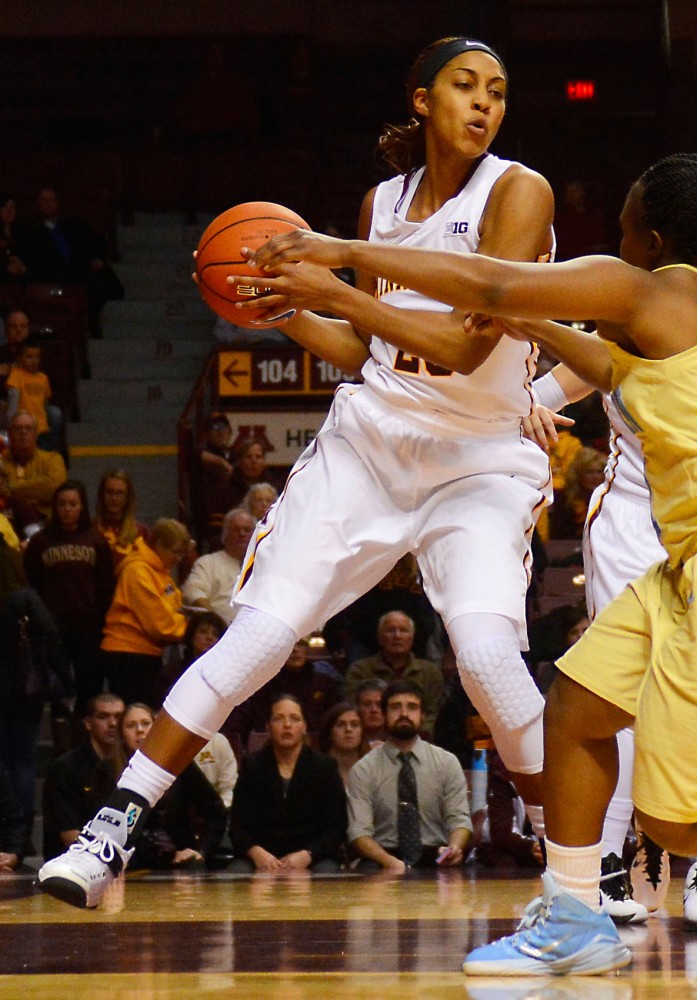 Forward Shae Kelley defends the ball at Williams Arena on Tuesday, Nov. 25, 2014 against Southern University. 