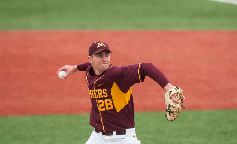Gophers pitcher Ben Meyer pitches during a game against Nebraska at Siebert Field on April 13th.