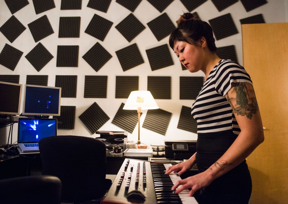 Nicole Pfeifer practices on March 18 in the St. Paul studio where the latest Devata Daun album was recorded. Pfeider will perform at Acadia on West Bank on March 27.