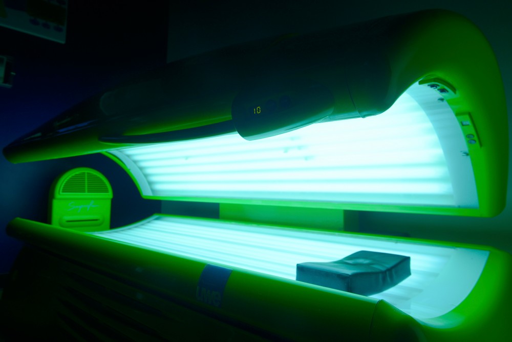 A tanning bed sits available for residents to use at FloCo Fusion Apartments on Monday, June 15. Many luxury apartments near the U offer tanning as a free amenity for their residents despite CDC studies that report an increase in Melanoma cases in recent years.