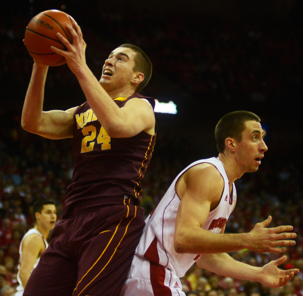 Minnesota forward Joey King shoots the ball in the second half against the Badgers on Saturday, Feb. 21.