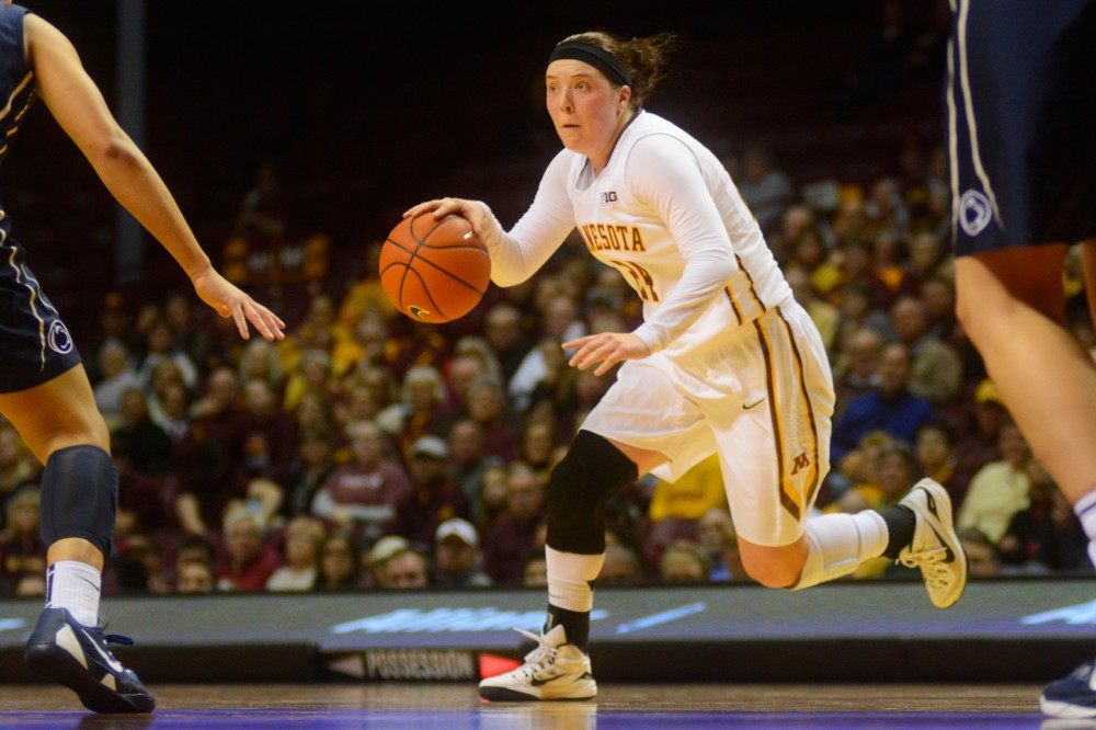 Junior guard Mikayla Bailey dribbles the ball against Penn State at Williams Arena on Jan. 28.
