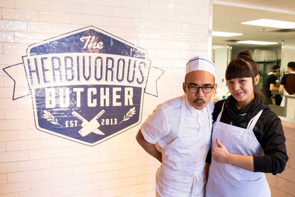 Sibling-duo Kale and Aubry Walch pose inside their soon-to-open butcher shop, The Herbivorous Butcher, on Sunday. The vegan butcher shop will be the first of its kind in the United States, with a grand opening planned for January 23.