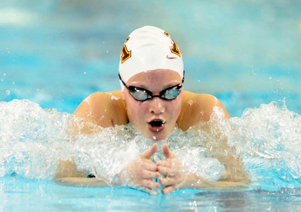 Gophers sophomore Brooke Zeiger competes in the womens 400 individual medley finals in the Jean K. Freeman Aquatics Center on Dec. 5, 2015.