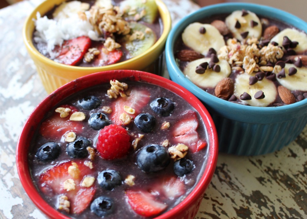 Acai bowls offer some color to your breakfast with a variety of fruits.