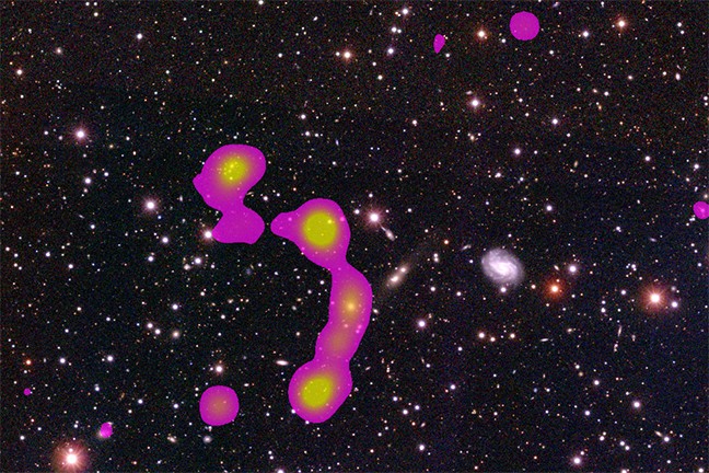A radio contour overlay showing the newly discovered Matorny-Terentev Cluster RGZ-CL J0823.2+0333.