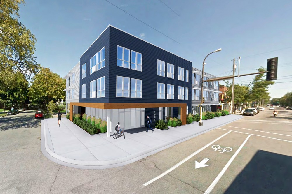 Digital rendering of the proposed 1501 Como Ave. SE apartment complex.