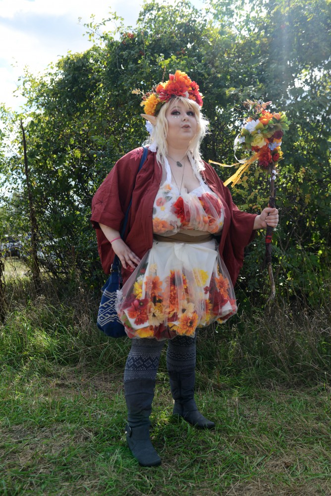 Jowie Holborn poses outside of the Minnesota Renaissance Festival in a homemade costume featuring a flower crown and elf ears on Sept. 17, 2016. 