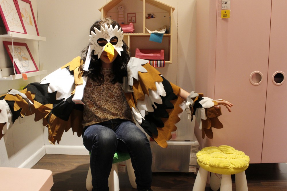 Minnesota Daily reporter Joe Christo wearing a childrens eagle costume at IKEA in Bloomington on Tuesday, Oct. 11. 2016. 